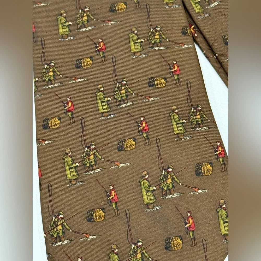 Vintage Polo Ralph Lauren Tie 100% Silk Necktie Handmade USA Fly Fisherman Olive